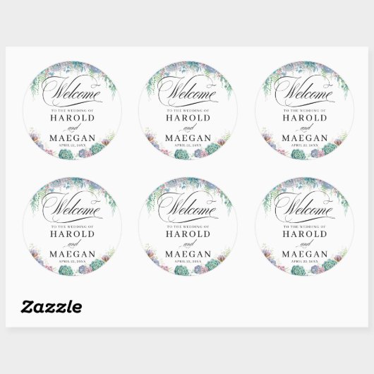 Blush Sukkulente Hochzeit Runder Aufkleber (Blatt)