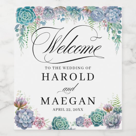 Blush Sukkulente Hochzeit Weinetikett (Einzelnes Label)