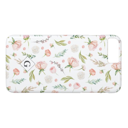 Blush Summer Floral Pattern | Monogramm Case-Mate iPhone Hülle (Rückseite (Horizontal))