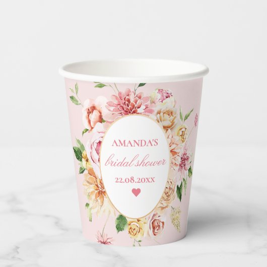 Blush Summer Floral Romantisches Brautparty Paper Pappbecher (Rückseite)