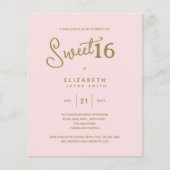 Blush SWEET 16 Modernes, elegantes Budget Geburtst (Vorderseite)
