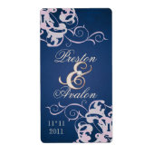 Blush Swirl Rose Gold Jeweled Blue Wine Label (Vorne)