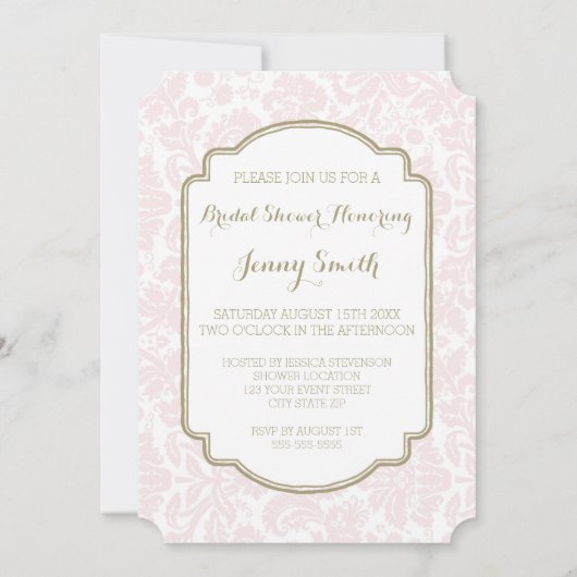 Blush Tan Damask Bridal Dusche Einladungskarten (Rückseite)