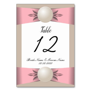 Blush & Tan Pearl Ribbon Wedding Tischnummer