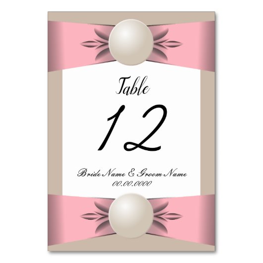 Blush & Tan Pearl Ribbon Wedding Tischnummer (Vorderseite)