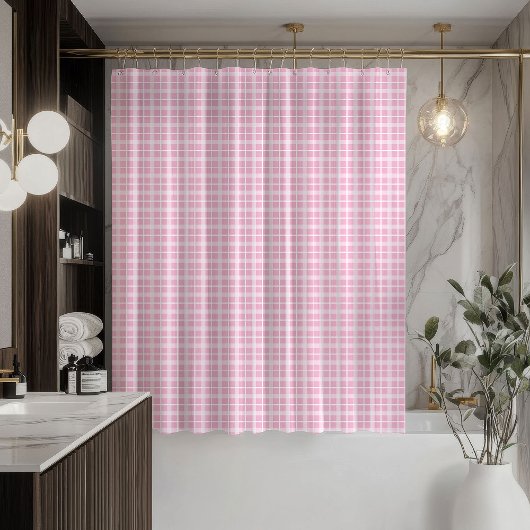 Blush Tartan Curtain Modern Pink Bathroom Accent Duschvorhang