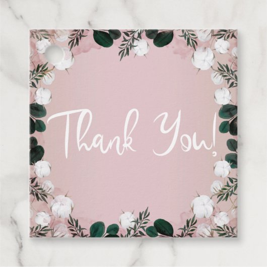 Blush Taupe Baumwolle Blumengrün Rustikale Hochzei Geschenkanhänger (Vorderseite)