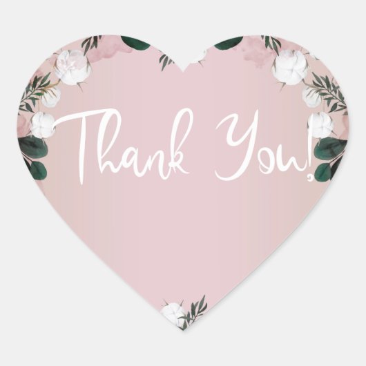 Blush Taupe Baumwolle Blumengrün Rustikale Hochzei Herz-Aufkleber (Vorderseite)