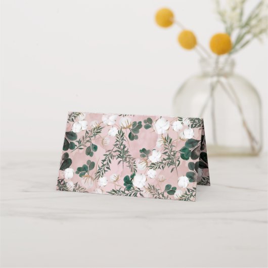 Blush Taupe Baumwolle Blumengrün Rustikale Hochzei Platzkarte (Rückseite)