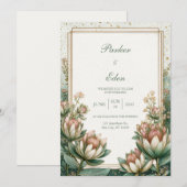 Blush Teal Astrantia Gold Foil Wedding Einladung (Vorne/Hinten)
