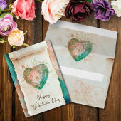 Blush Teal Baroque Sacred Heart Happy Valentines Karte