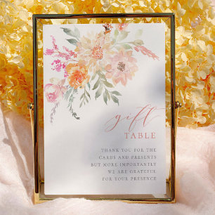 Blush Teal Floral Baby Shower Gift Table Sign Poster