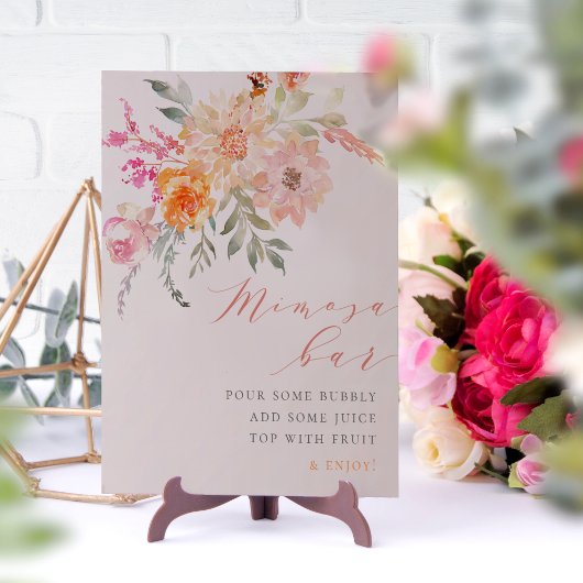 Blush Teal Floral Baby Shower Mimosa Bar Sign Poster