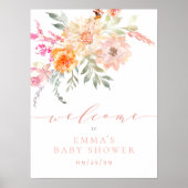 Blush Teal Spring Flowers Baby Shower Welcome Sign Poster (Vorne)