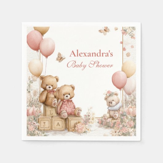 Blush Teddy Bear Baby Dusche Serviette (Vorderseite)