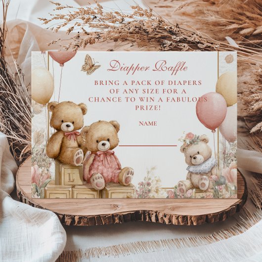 Blush Teddy Bear Diapper Raffle Begleitkarte