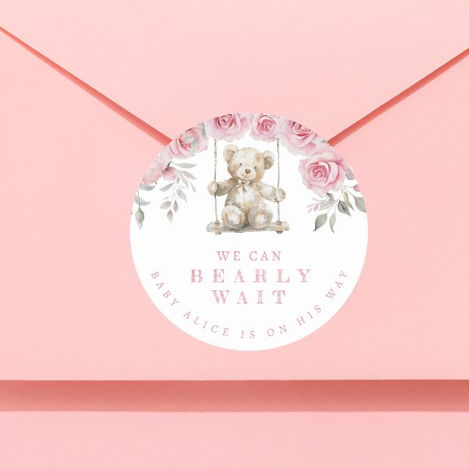 Blush Teddy Bear wir können frühzeitig abwarten Ba Runder Aufkleber