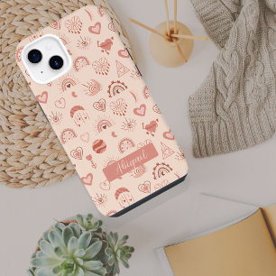 Blush   Terracotta Boho Heart Themed Pattern Name iPhone 14 Hülle