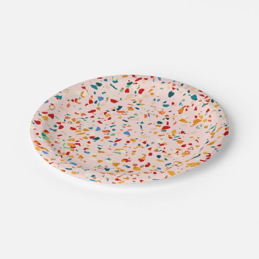 Blush Terrazzo | Rosa eklektische Fußketten | ABST Pappteller (Schrägansicht)