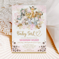 Blush Tropical Boho Safari Animals Baby Dusche Inv