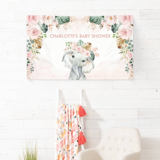 Blush Tropical Elephant Floral Greenerity Baby Gir Banner (Insitu)