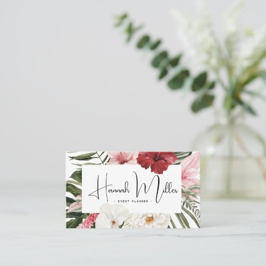 Blush | Tropical Floral Palms QR Code Visitenkarte (Stehend Vorderseite)