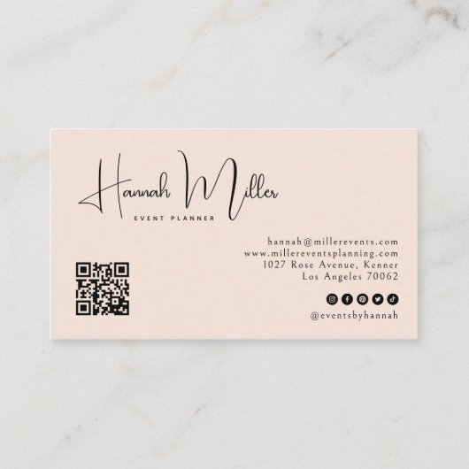 Blush | Tropical Floral Palms QR Code  Visitenkarte (Rückseite)