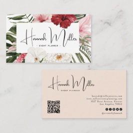 Blush | Tropical Floral Palms QR Code Visitenkarte