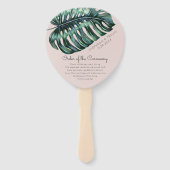 Blush Tropical Leaf Monstera Palm Hochzeitsprogram Fächer (Vorderseite)