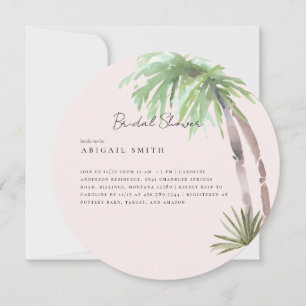 Blush Tropical Palm Foliage Round Bridal Einladung