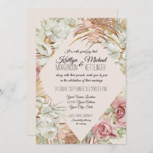 Blush Tropical Palm Pampas Gras Grüne Einladung