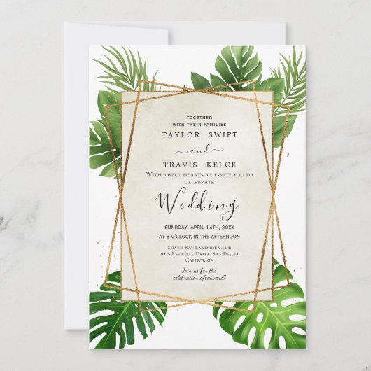Blush Tropical Palm Wedding Einladung (Vorderseite)