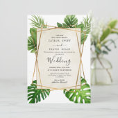 Blush Tropical Palm Wedding Einladung (Stehend Vorderseite)