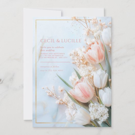 Blush Tulip Floral Wedding Einladung (Vorderseite)