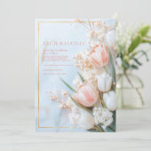 Blush Tulip Floral Wedding Einladung (Stehend Vorderseite)