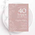 Blush Überraschung 40. Geburtstag Party Einladung<br><div class="desc">Rosa und weiße Blumen überraschen 40. Geburtstag Party Einladung. Elegantes modernes Design mit botanischen Akzenten und Typografie-Script-Schriftart. Einfache florale Einladungskarte perfekt für eine stilvolle weibliche Überraschung am Tag. Kann für jedes Alter angepasst werden. Gedruckte Zazzle Einladungen oder Sofortdownload digitalen druckbaren Vorlage.</div>