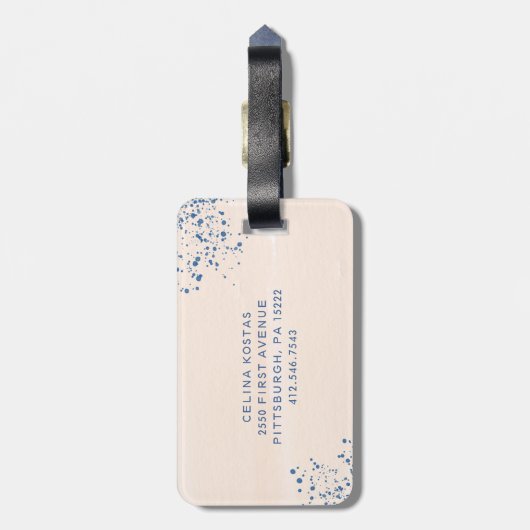 Blush und Blau | Abstrakte Wasserfarbe und Monogra Gepäckanhänger (Rückseite vertikal)