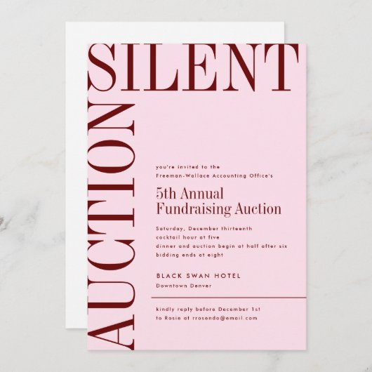Blush und Burgund Großtext Stille Auktion Einladung (Vorne/Hinten)