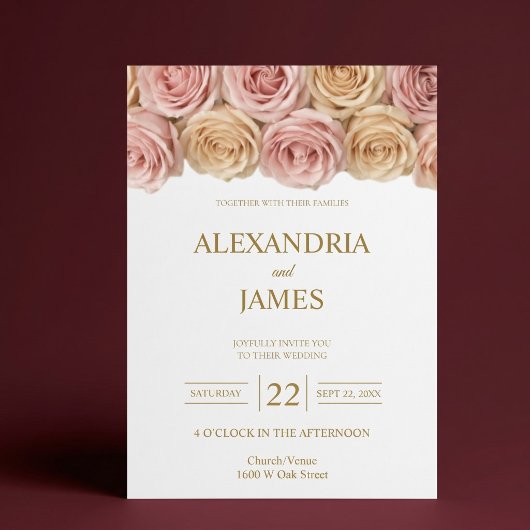 Blush- und Champagnerrosen-Hochzeit Einladung