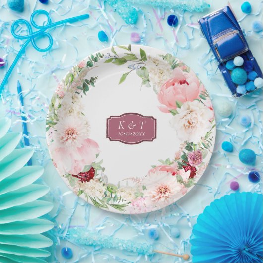 Blush und Deep Mauve Lush Floral Pappteller (Party)