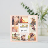 Blush und Gold | 8 Foto Square Graduation Party Ankündigung (Stehend Vorderseite)