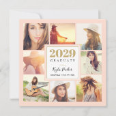 Blush und Gold | 8 Foto Square Graduation Party Ankündigung (Vorderseite)