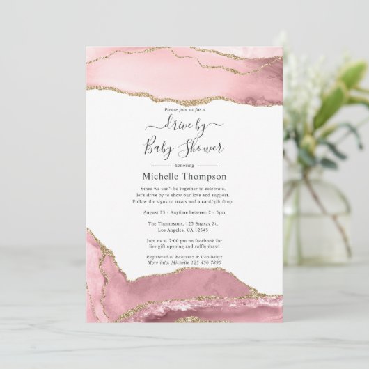 Blush- und Gold-Agate-Laufwerk durch Dusche Einladung (Stehend Vorderseite)