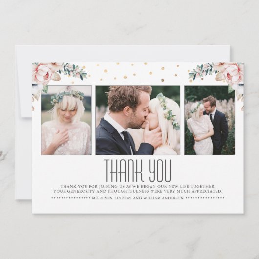 Blush und Gold | Floral Wedding Danke Foto (Vorderseite)