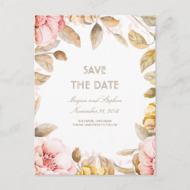 Blush und Goldflorale Wasserfarben Save the Date Ankündigungspostkarte
