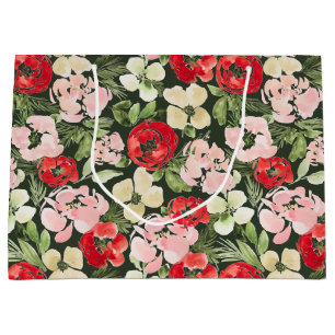 Blush und grüne Weihnachten Wasserfarben Blume Dun Große Geschenktüte