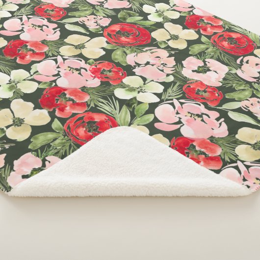 Blush und grüne Weihnachten Wasserfarben Blume Dun Sherpadecke (3/4)