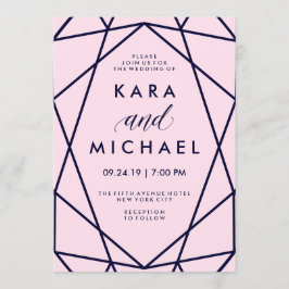 Blush und Marine | Moderne geometrische Hochzeit Einladung