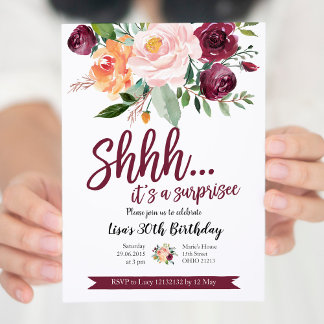 Blush und Marsala Überraschung Geburtstag Einladun Einladung