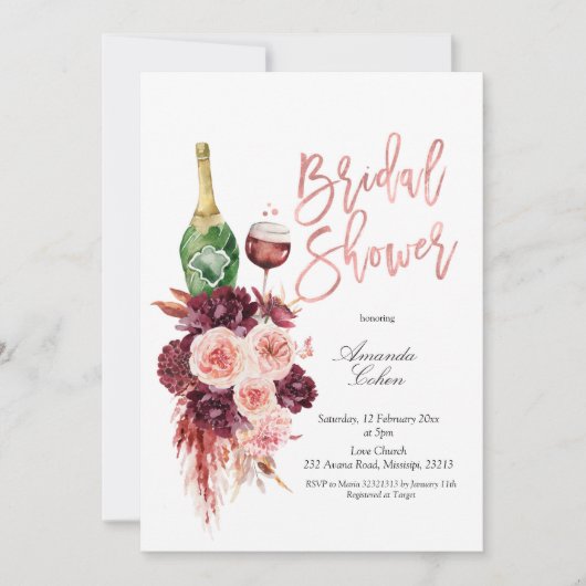 Blush und Marsala Wine Bridal Dusche Einladung (Vorderseite)